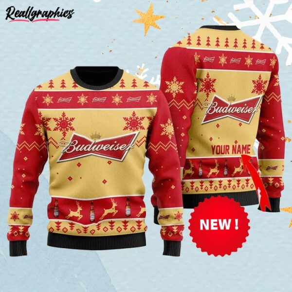 personalized budweiser beer christmas ugly sweater