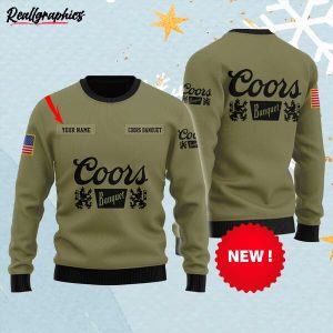 Personalized Coors Banquet Flag Military Green Christmas Sweater