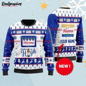 Personalized Hamm's Beer Makes Me High Christmas Ugly Sweater