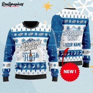 Personalized Keystone Light Makes Me High Christmas Ugly Sweater