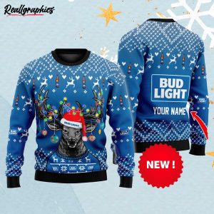 Personalized Reindeer Bud Light Christmas Ugly Sweater