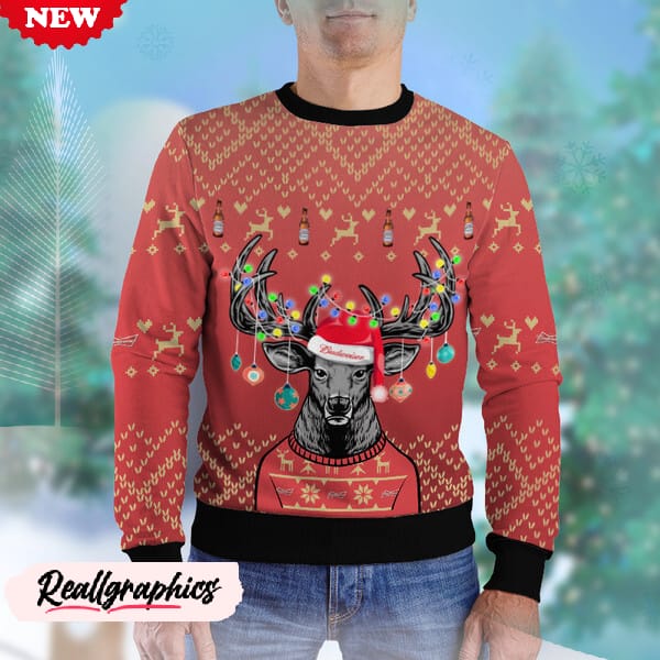 Personalized Reindeer Budweiser Christmas Ugly Sweater