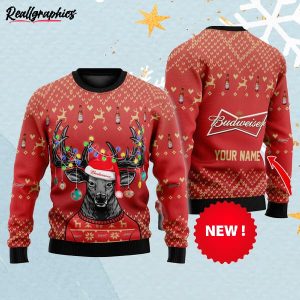 Personalized Reindeer Budweiser Christmas Ugly Sweater