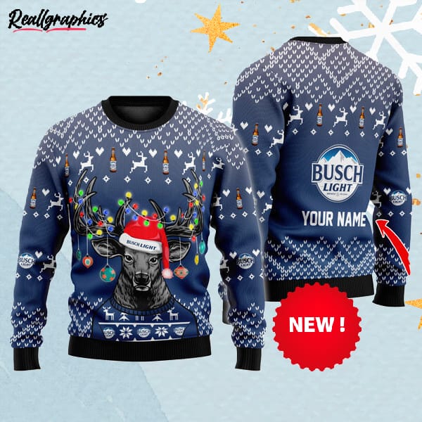 Personalized Reindeer Busch Light Christmas Ugly Sweater