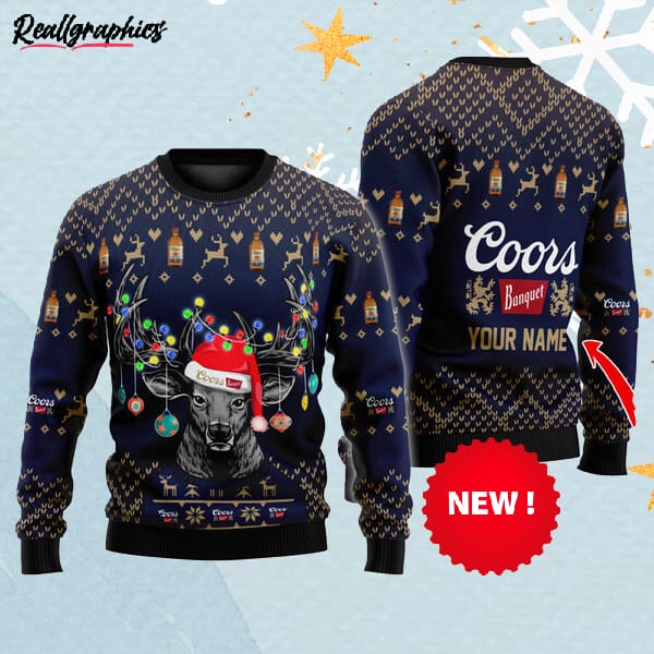 Personalized Reindeer Coors Banquet Christmas Ugly Sweater