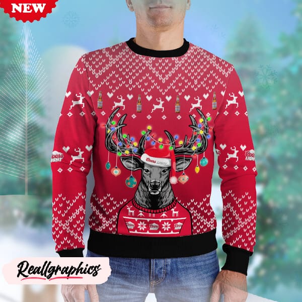 Personalized Reindeer Coors Light Christmas Ugly Sweater