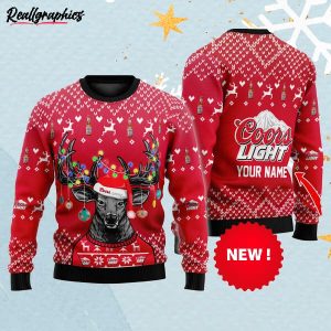 Personalized Reindeer Coors Light Christmas Ugly Sweater