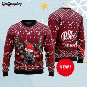 Personalized Reindeer Dr Pepper Christmas Ugly Sweater