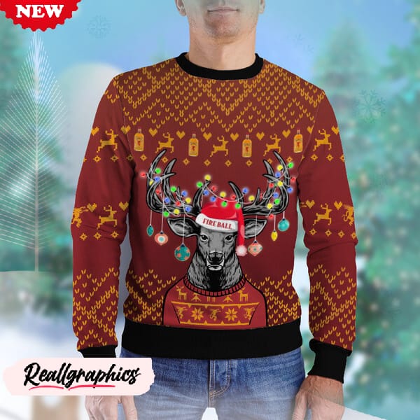 personalized reindeer fireball whisky christmas ugly sweater