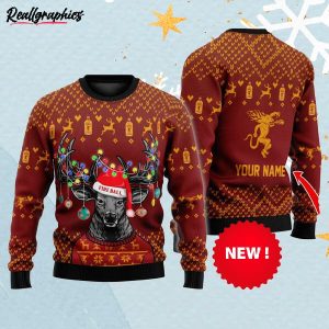 Personalized Reindeer Fireball Whisky Christmas Ugly Sweater