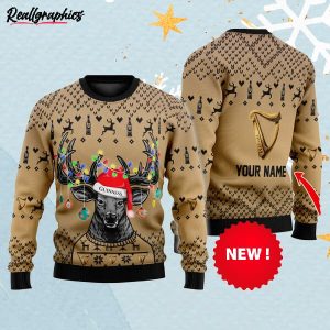 Personalized Reindeer Guinness Christmas Ugly Sweater