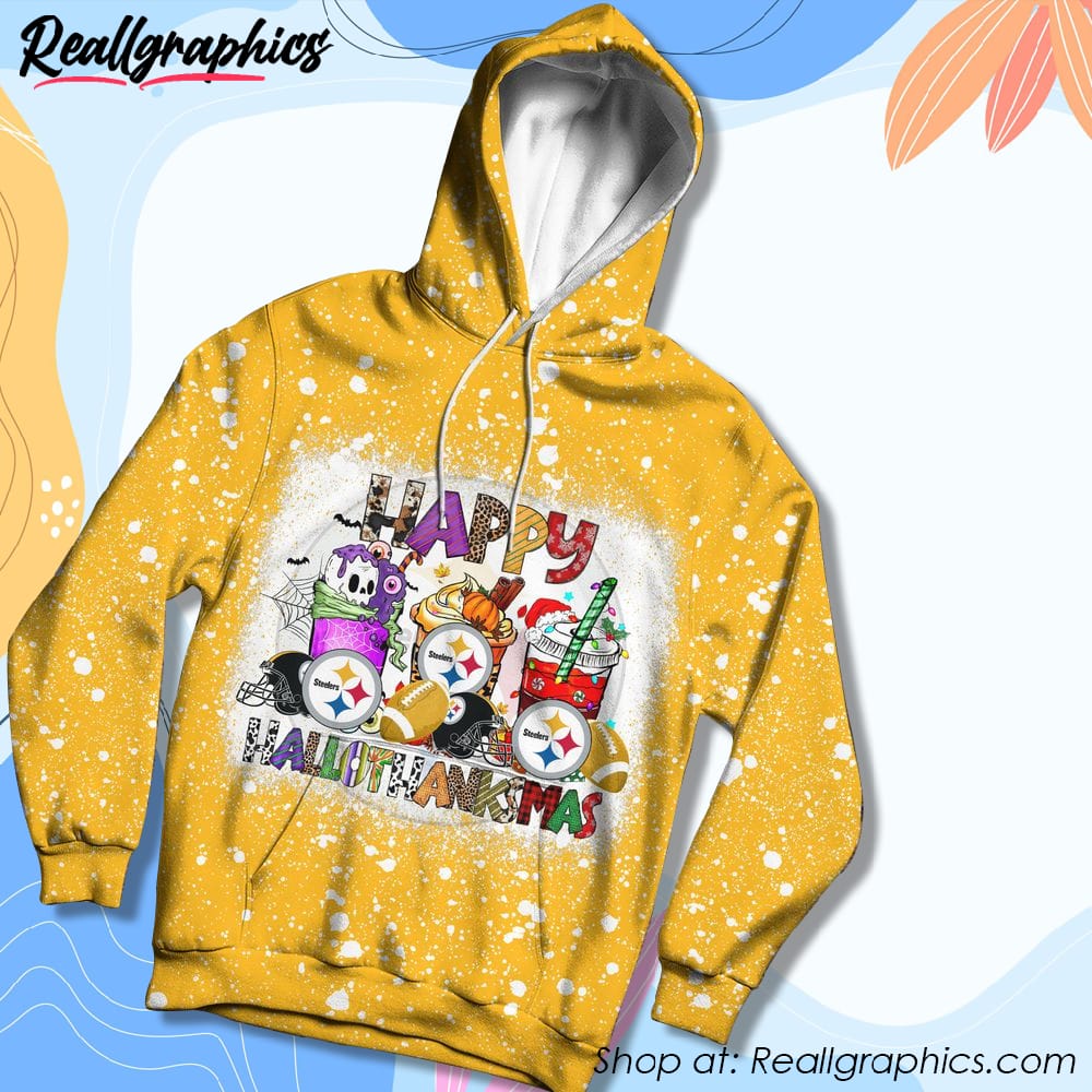 pittsburgh steelers bleached happy hallothanksmas hoodie