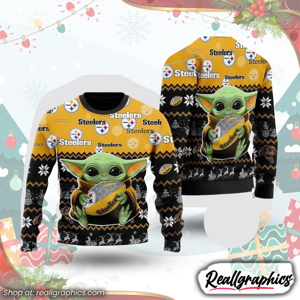 pittsburgh steelers ugly christmas sweater baby yoda unisex sweater