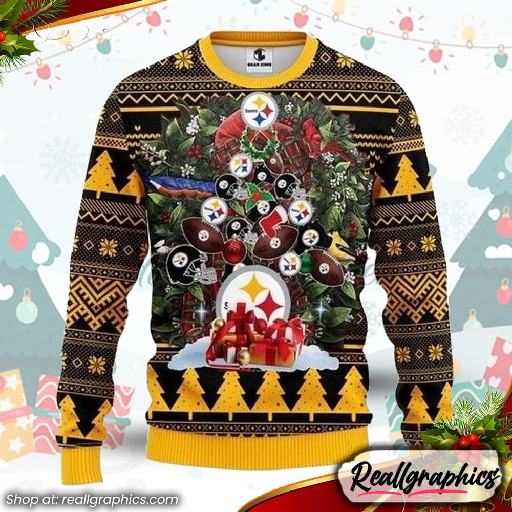 pittsburgh steelers ugly christmas sweater tree christmas unisex sweater