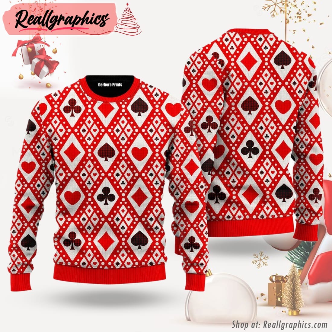 red seamless playing for xmas pattern ugly christmas sweater for men & women