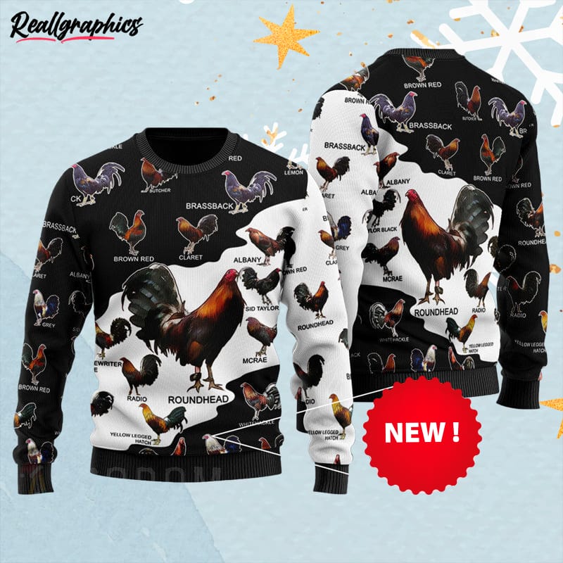 rooster breeds christmas sweater, christmas gifts for beer lovers