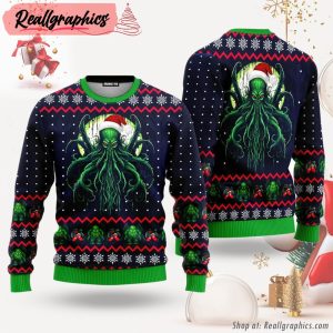 the-call-of-great-old-one-green-octopus-ugly-christmas-sweater