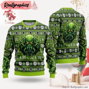 the-call-of-great-old-one-green-octopus-ugly-christmas-sweater-for-men-women