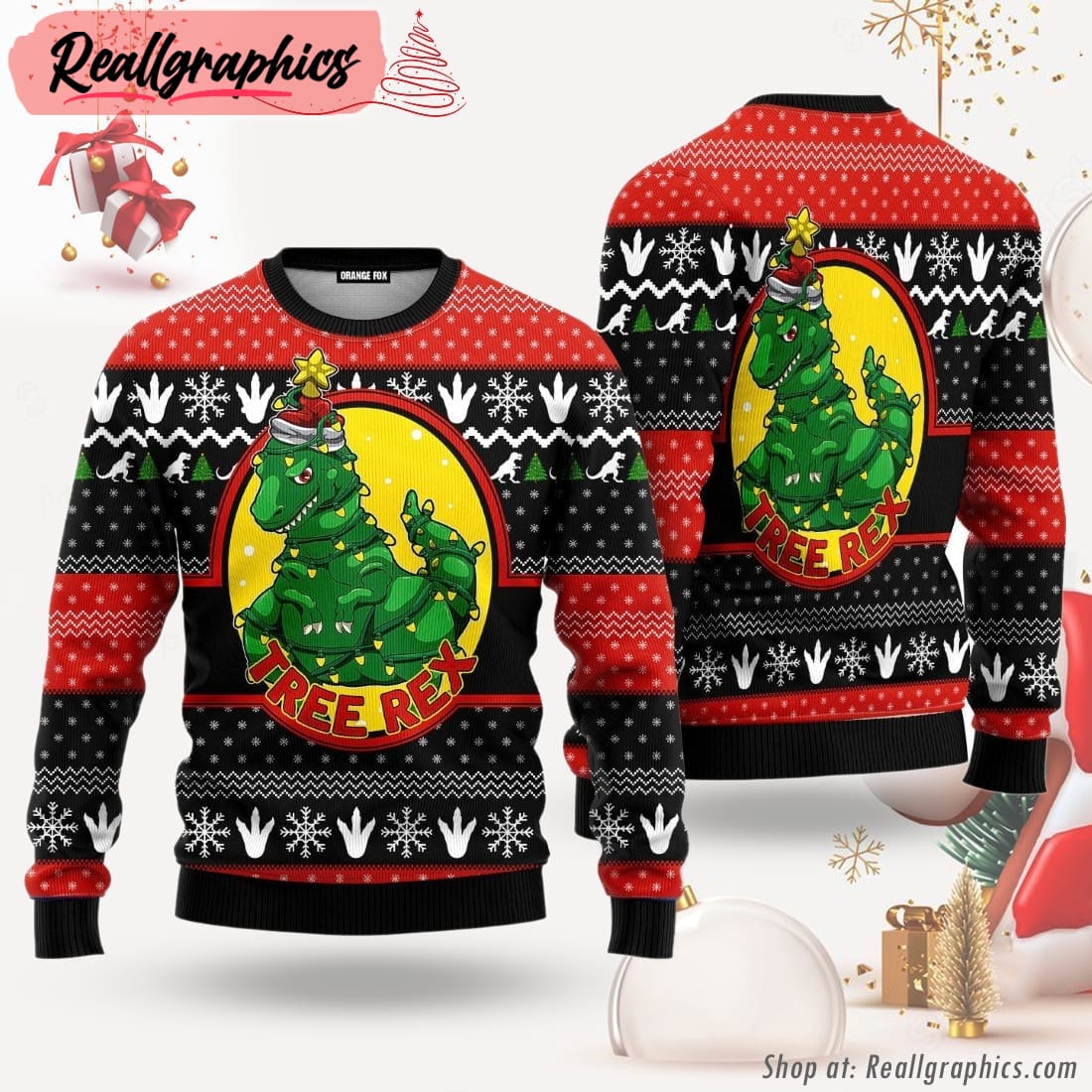 tree rex ugly christmas sweater for men & women