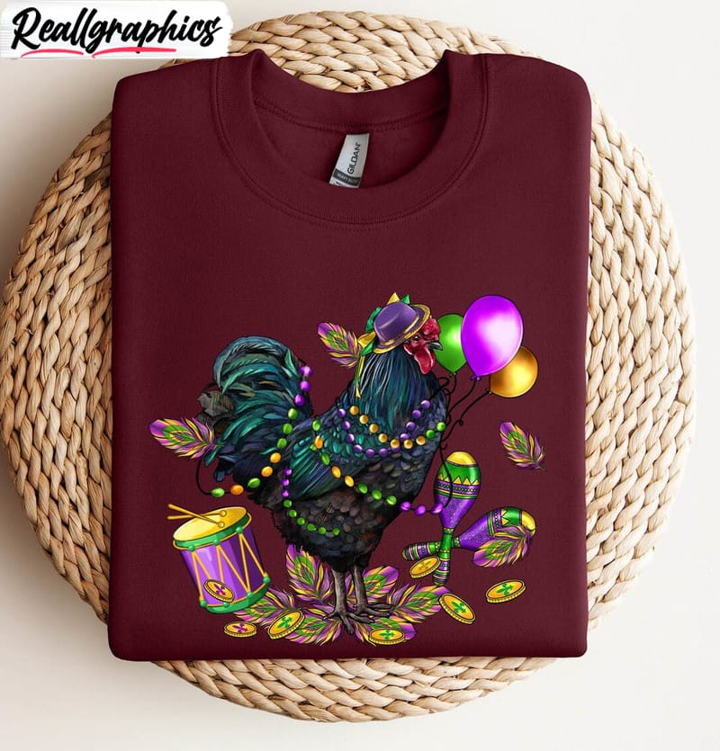 awesome mardi gras chicken shirt, groovy mardi gras tank top long sleeve