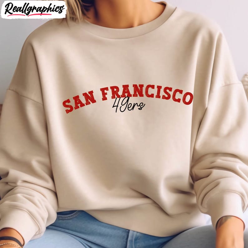 awesome san francisco football sweatshirt, cute niners crewneck long sleeve