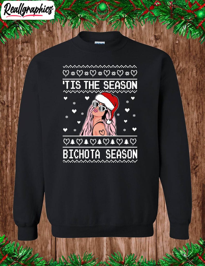 bichota season tis the season shirt, karol g christmas long sleeve hoodie