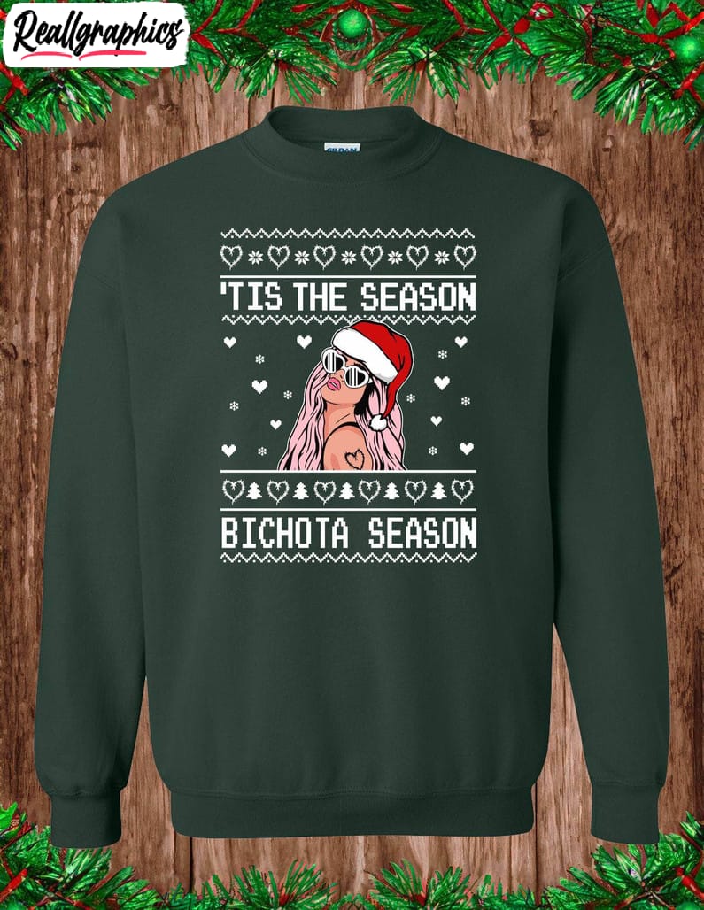 bichota season tis the season shirt, karol g christmas long sleeve hoodie