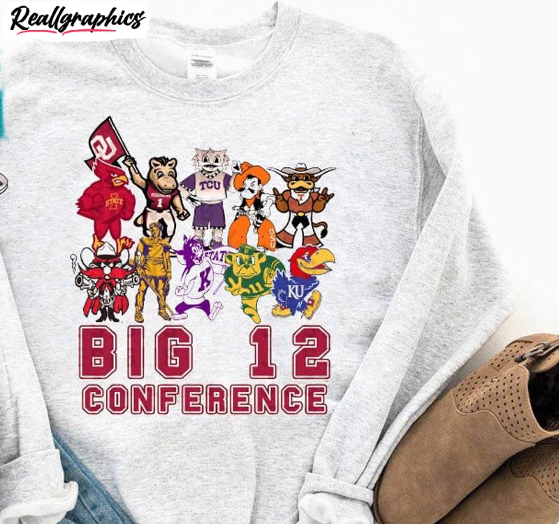 big 12 conference shirt, retro football short sleeve tee tops