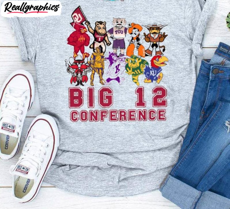 big 12 conference shirt, retro football short sleeve tee tops