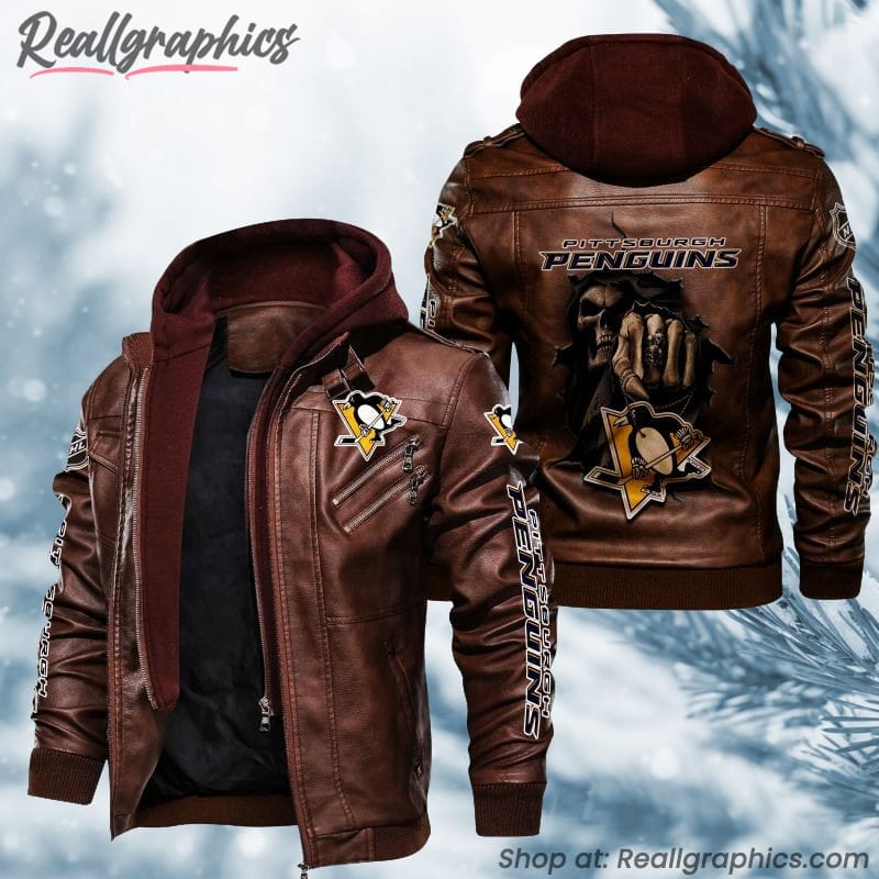 pittsburgh penguins men's printed leather jacket