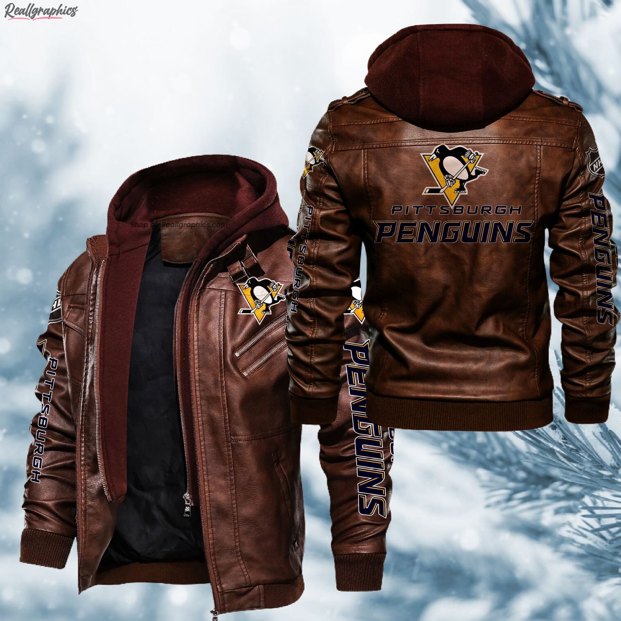 pittsburgh penguins printed leather jacket