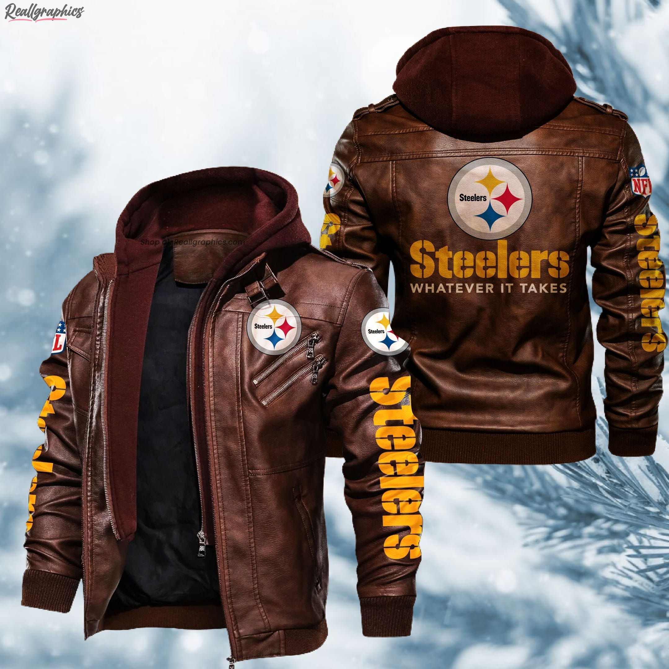 pittsburgh steelers printed leather jacket