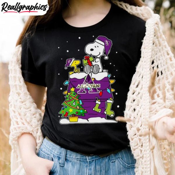 snoopy-and-woodstock-alcorn-state-braves-christmas-tree-t-shirt-2