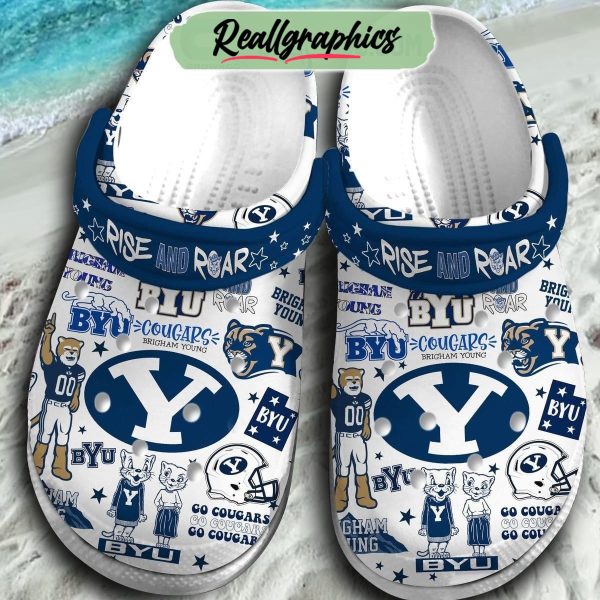 byu cougars rise and roar go cougars 3d printed classic crocs, byu cougars merchandise