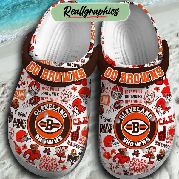 cleveland browns here we go brownies dawg pound 3d printed classic crocs, cleveland browns footwear