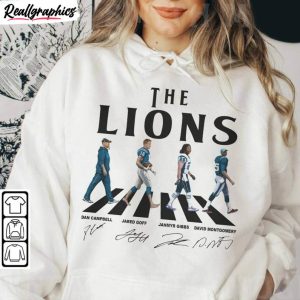 lions walking abbey road signatures football shirt, detroit lions unisex hoodie sweatshirt crewneck