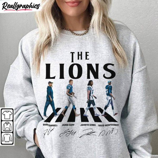 lions walking abbey road signatures football shirt, detroit lions unisex hoodie sweatshirt crewneck