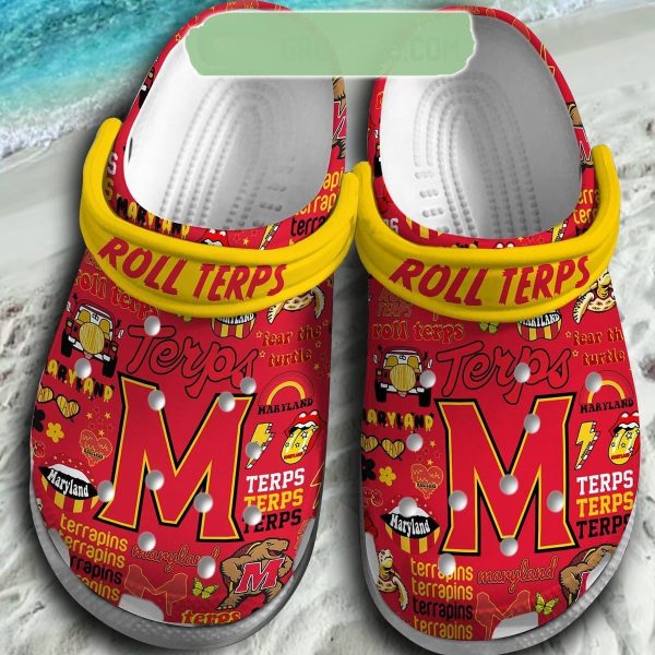 maryland terrapins roll terps fear the turtle red design 3d printed classic crocs, maryland terrapins gifts for fans