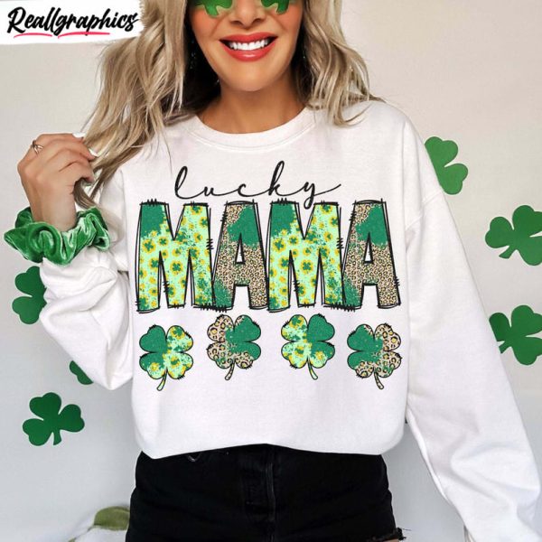 st patrick's day one lucky mama shirt, retro leopard lucky mama crewneck hoodie