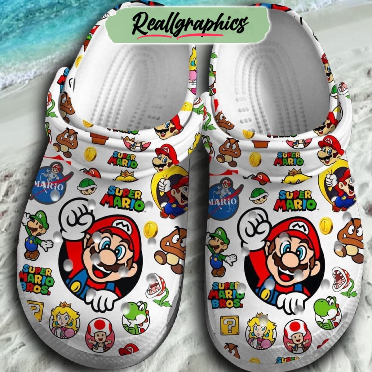 super mario bros 38th anniversary white design crocs