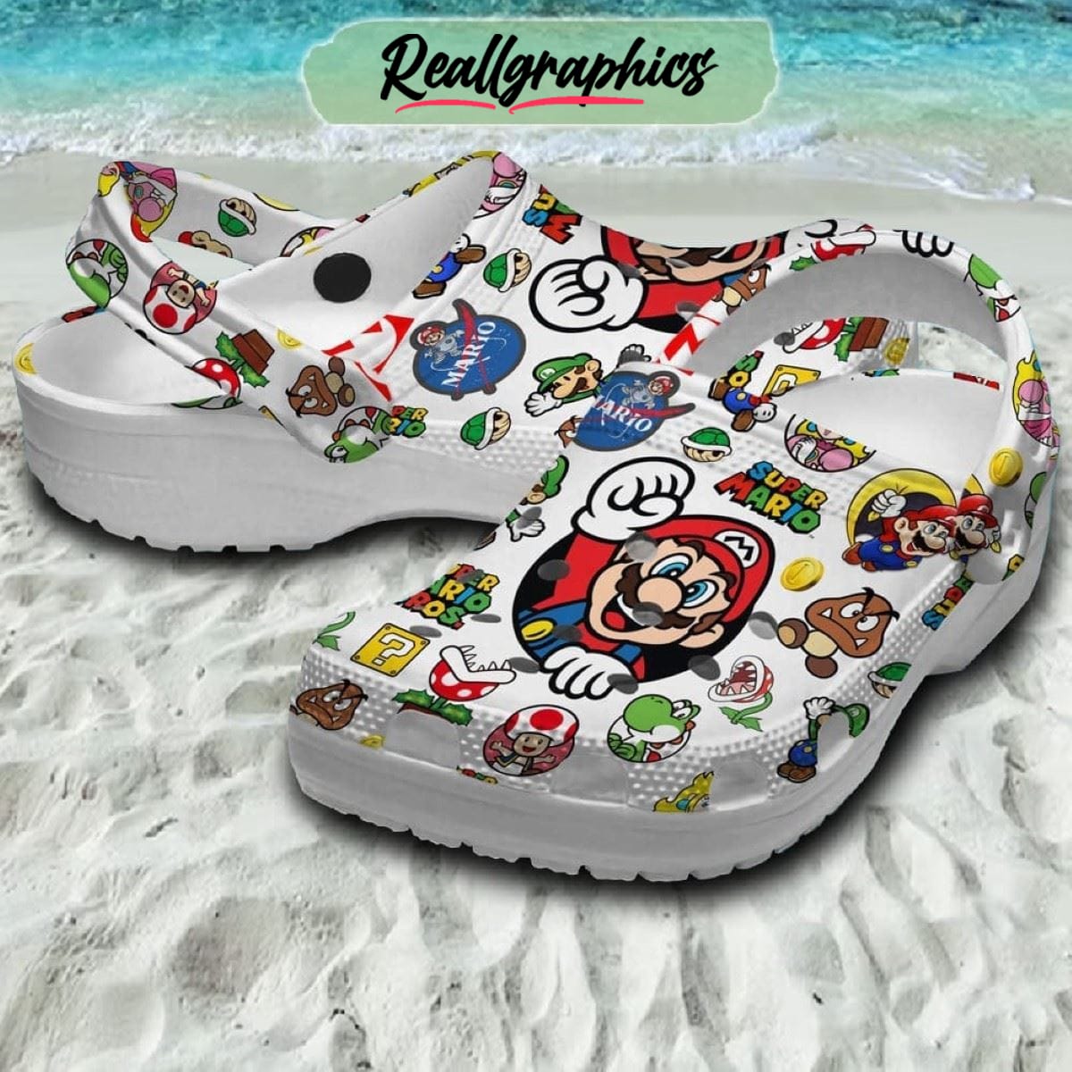 super mario bros 38th anniversary white design crocs