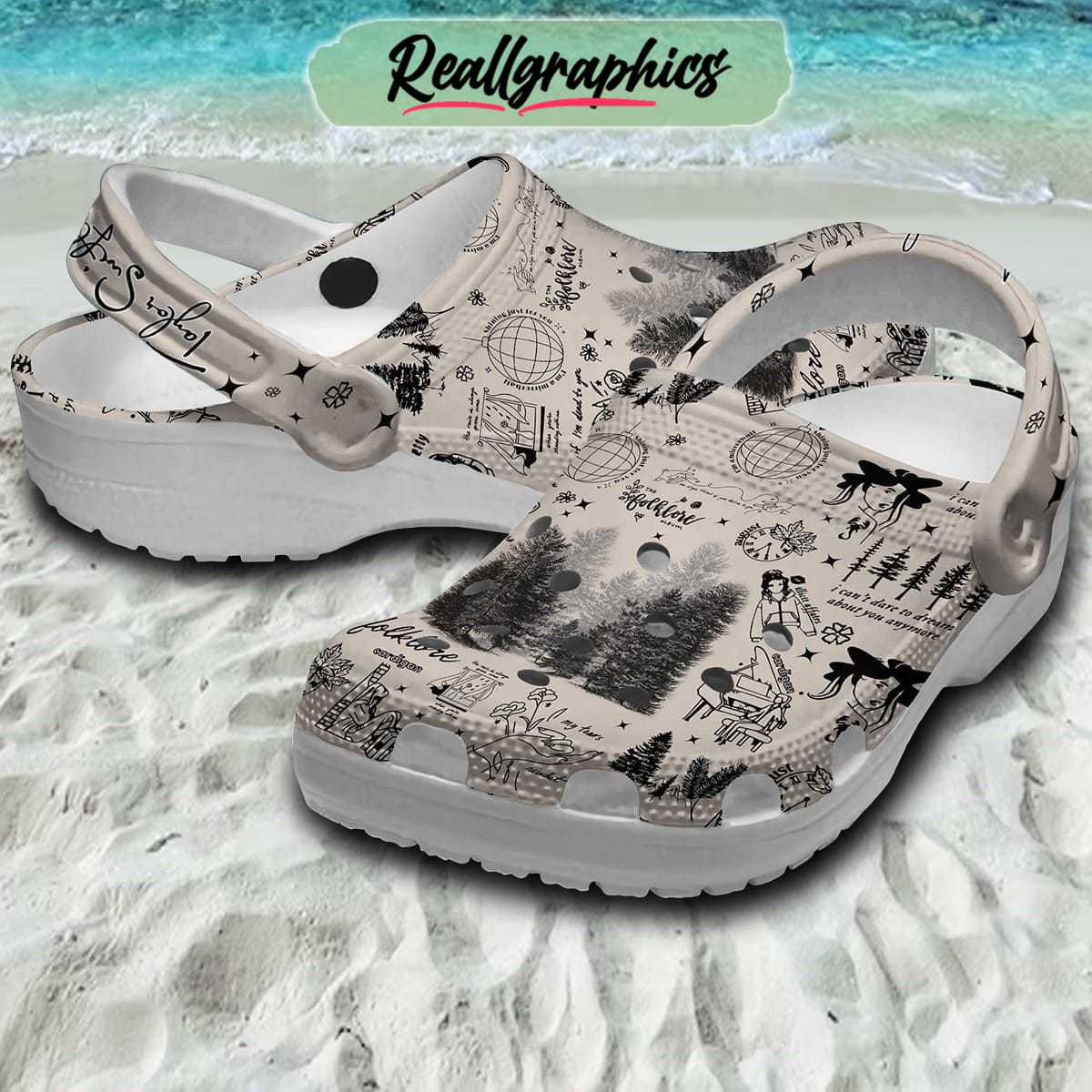 taylor swift folklore album 3d printed classic crocs, taylor swift shoes