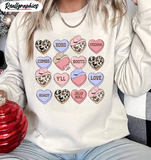 trendy western hearts sweatshirt , neutral howdy valentine shirt unisex hoodie