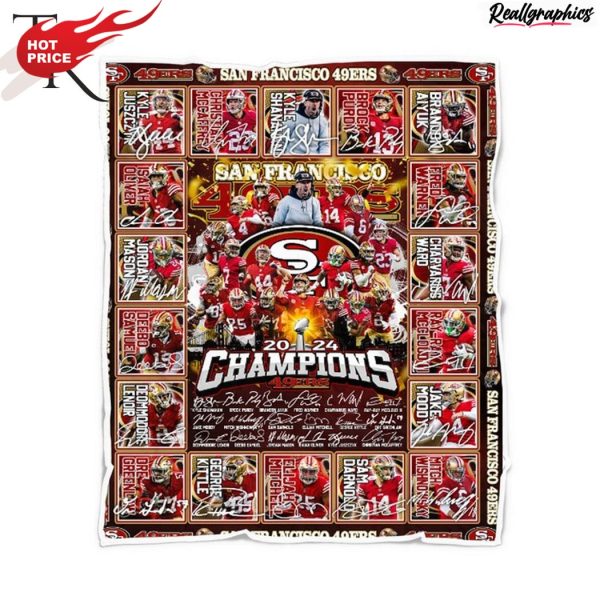 49ers 2024 champions signatures fleece blanket