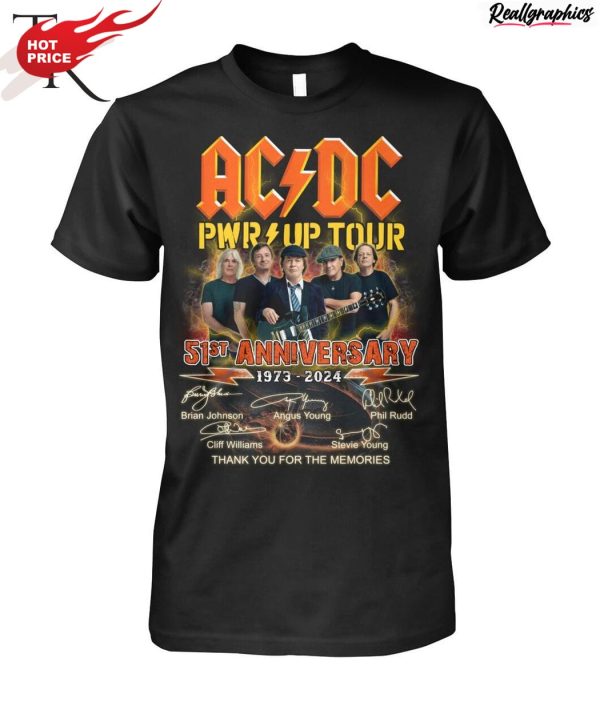 acdc pwr up tour 51st anniversary 1973 - 2024 thank you for the memories unisex shirt