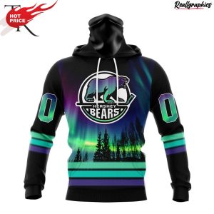 ahl hershey bears special design with northern lights hoodie