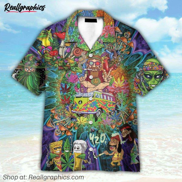 hippie weed and mushroom hawaiian shirt