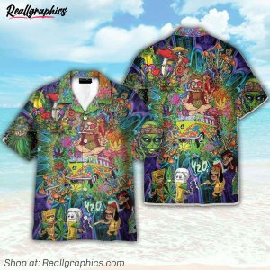 hippie weed and mushroom hawaiian shirt
