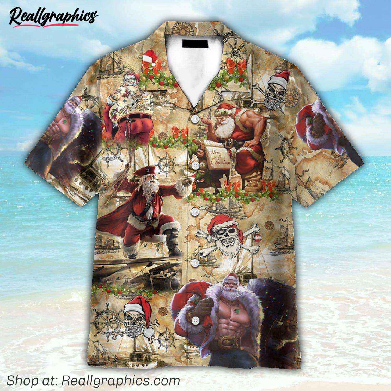 pirate santa claus hawaiian shirt