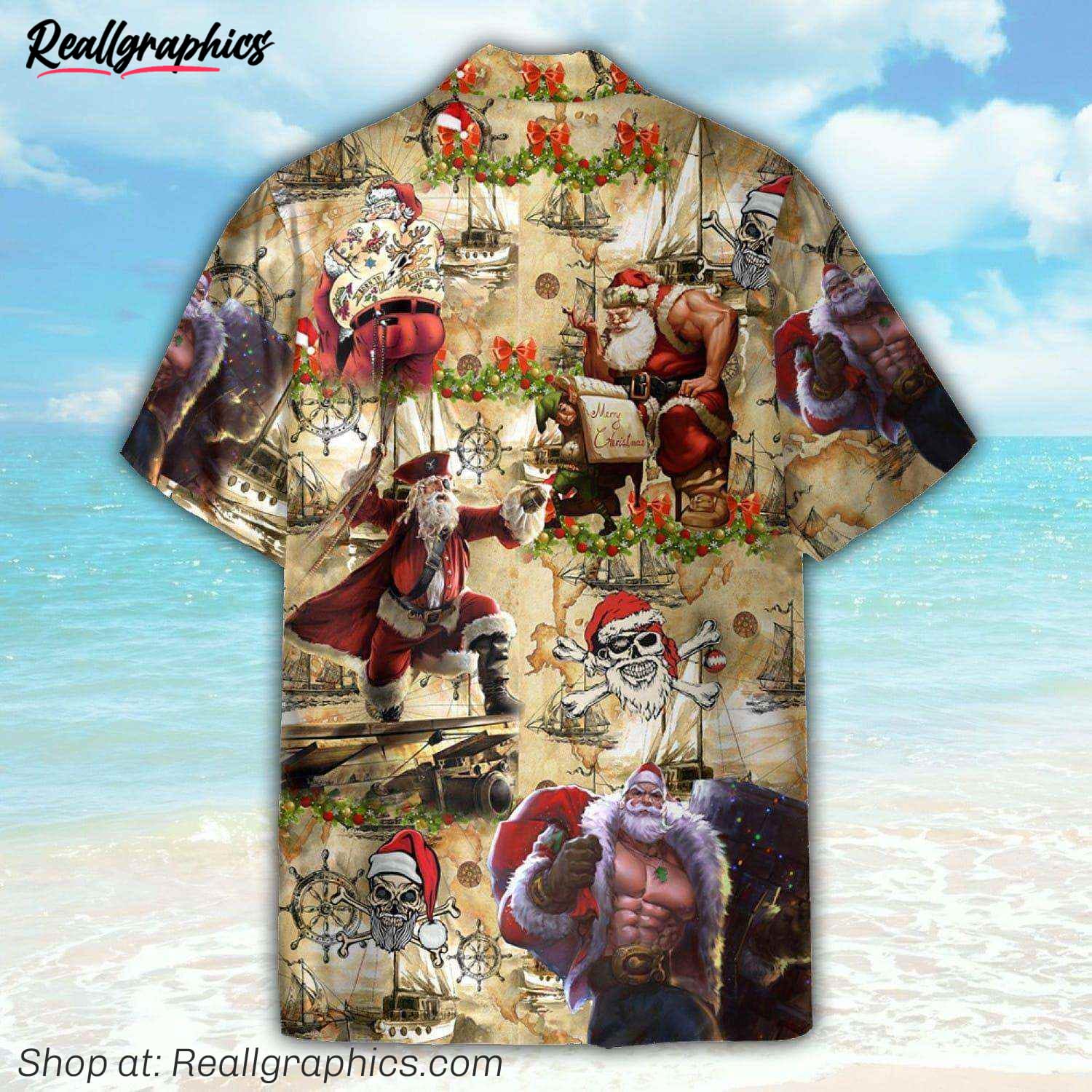 pirate santa claus hawaiian shirt